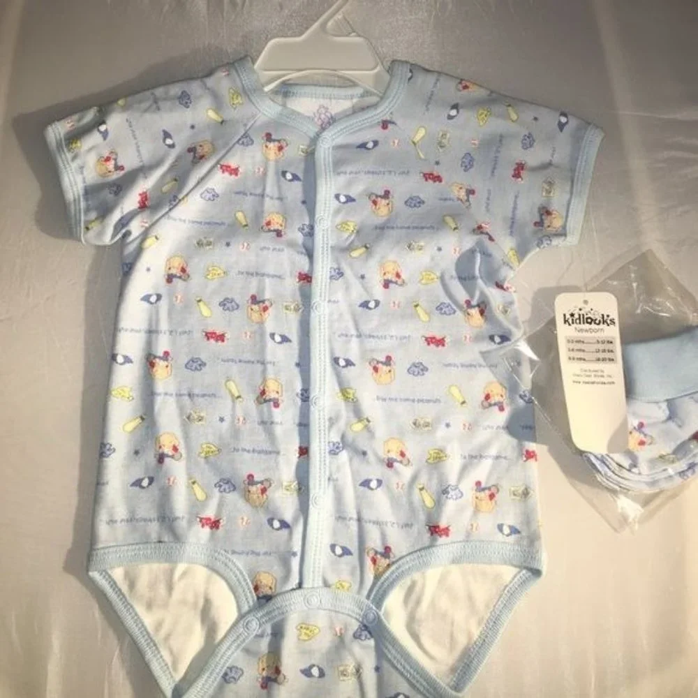 Baby Boy 6-9 months Blue Onesie + booties socks NEW - Picture 1 of 3